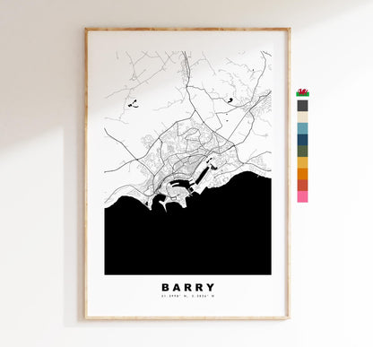 Barry Map Print - Minimalist City Map Poster - Map Art - Wales - UK - Barry Print - Barry Poster - Different Colours Available