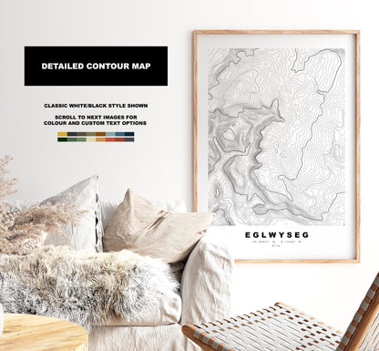 Eglwyseg Mountain Print - Contour Map - Eglwyseg - Wales - Topographic Map - Print - Poster - Wall Art - Eglwyseg Poster - Map - Topography