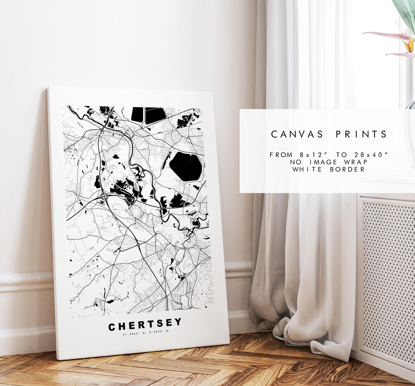 Chertsey Map Print - Minimalist City Map Poster - Map Art - UK - Chertsey Print - Chertsey, Surrey - Different Colours Available