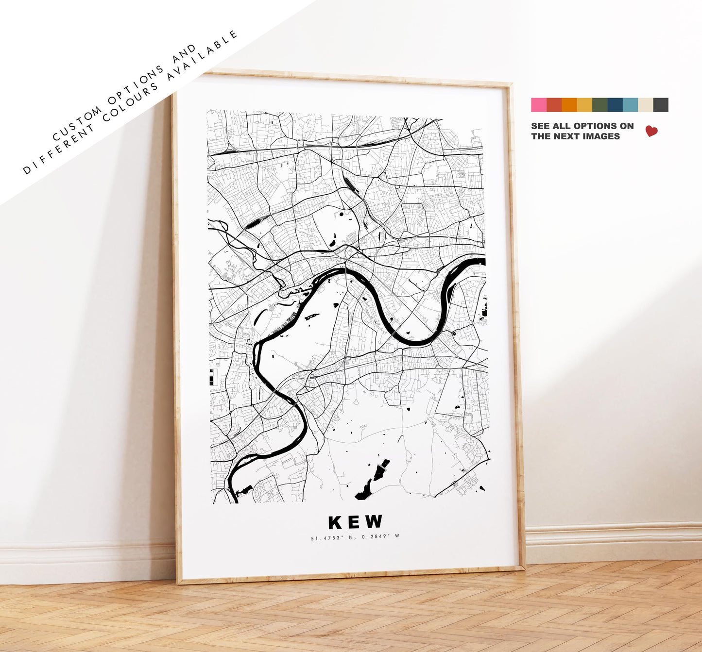 Kew Map Print - Minimalist City Map Poster - Map Art - UK - Kew Print - Kew, London - Different Colours Available