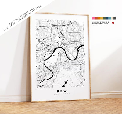 Kew Map Print - Minimalist City Map Poster - Map Art - UK - Kew Print - Kew, London - Different Colours Available