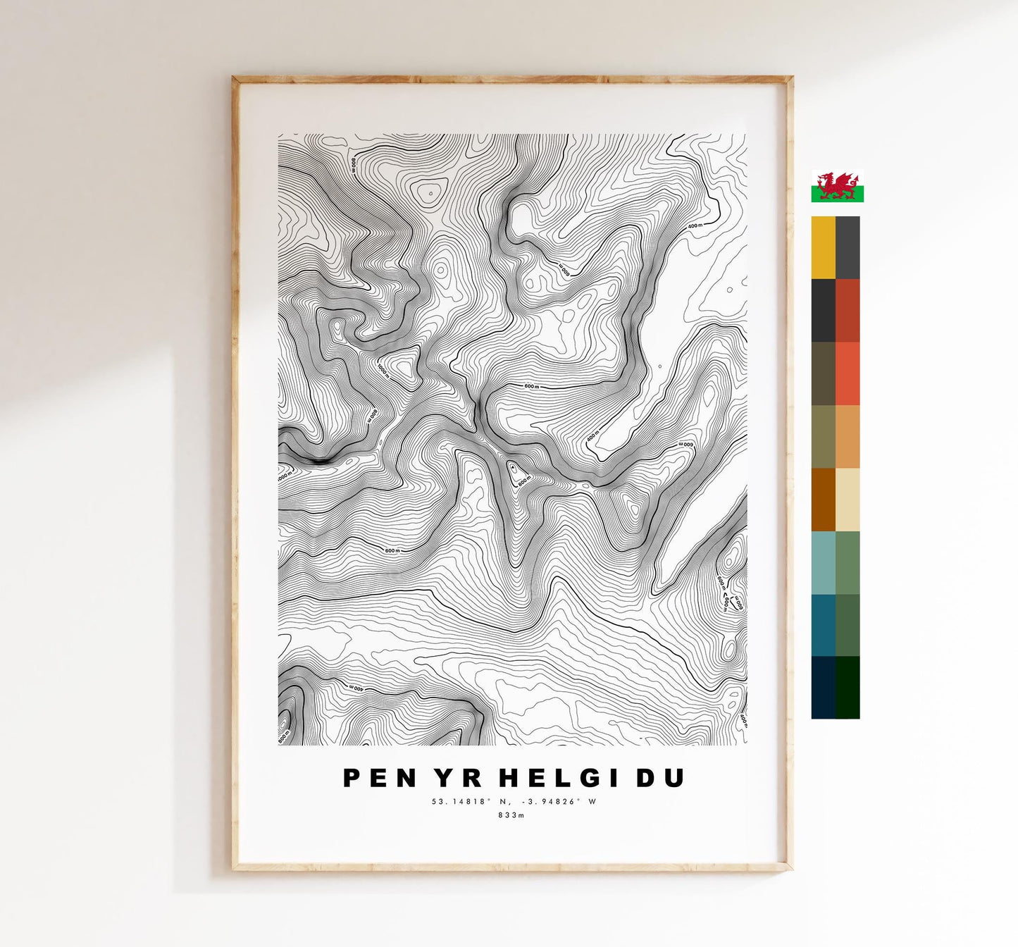 Pen Yr Helgi Du Print - Contour Map - Snowdonia - Wales - Topographic Map - Print - Poster - Wall Art -  Pen Yr Helgi Du Poster - Carneddau