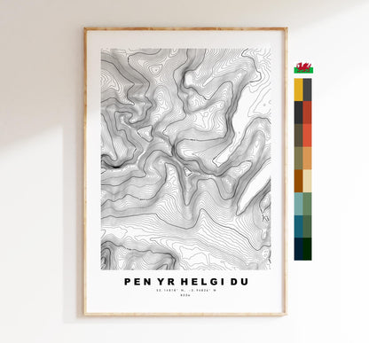 Pen Yr Helgi Du Print - Contour Map - Snowdonia - Wales - Topographic Map - Print - Poster - Wall Art -  Pen Yr Helgi Du Poster - Carneddau