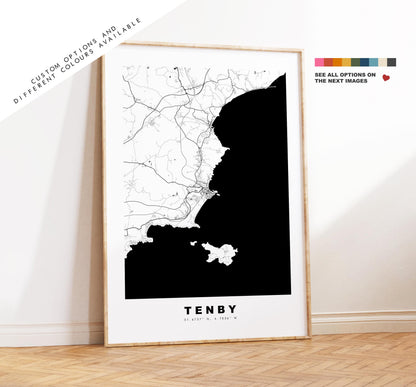 Tenby Map Print - Minimalist City Map Poster - Map Art - Wales - UK - Tenby Print - Tenby Poster - Different Colours Available