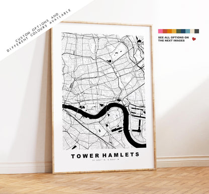 Tower Hamlets Map Print - Minimalist City Map Poster - Map Art - UK - Tower Hamlets Print - London - Different Colours Available