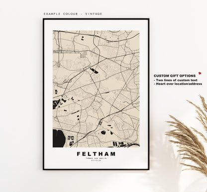 Feltham Map Print - Minimalist City Map Poster - Map Art - UK - Feltham Print - Feltham, London - Different Colours Available