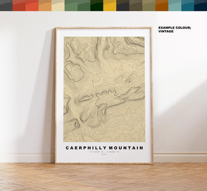 Caerphilly Mountain Print - Caerphilly Mountain Contour Map - Poster - Wales - Topographic Map - Print - Wall Art - Mynydd Caerffili