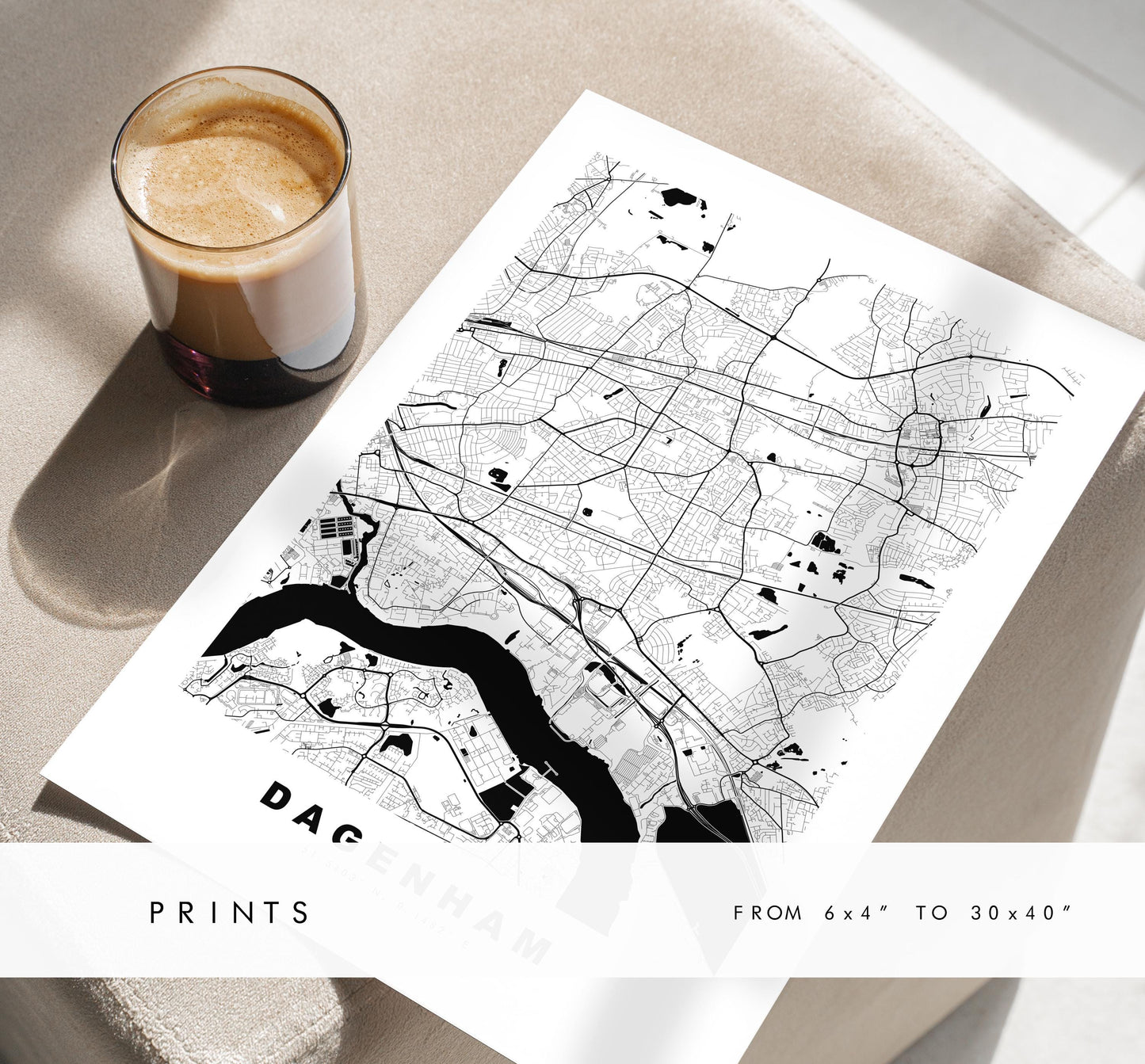 Dagenham Map Print - Minimalist City Map Poster - Map Art - UK - Dagenham Print - Dagenham, London - Different Colours Available