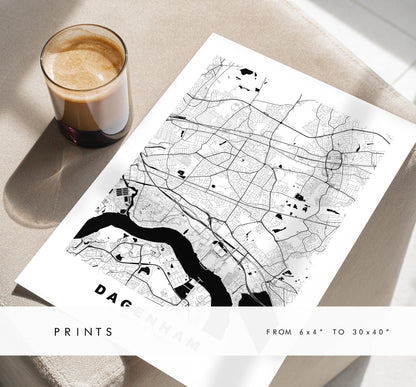 Dagenham Map Print - Minimalist City Map Poster - Map Art - UK - Dagenham Print - Dagenham, London - Different Colours Available