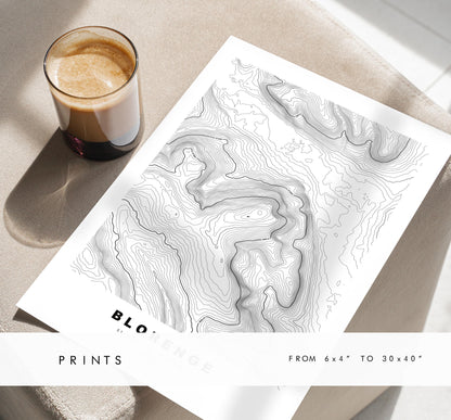 Blorenge Print - Contour Map - Brecon Beacons - Wales - Topographic Map - Wall Art - Blorenge Contour Map - Topography - Abergavenny