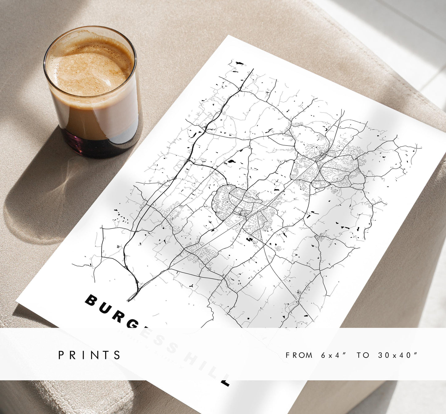Burgess Hill Map Print - Minimalist City Map Poster - Map Art - UK - Burgess Hill Print - West Sussex - Different Colours Available