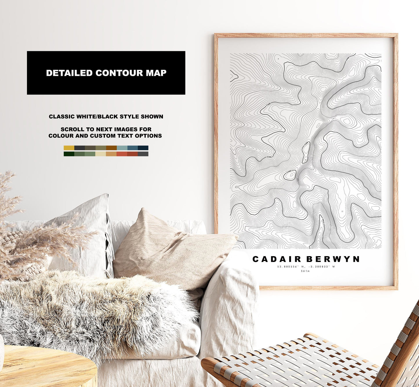 Cadair Berwyn Print - Contour Map - Snowdonia - Wales - Topographic Map - Print - Poster - Wall Art - Cader Berwyn - Craig Uchaf