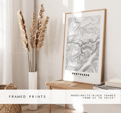 Penygader Print - Contour Map - Snowdonia - Wales - Topographic Map - Print - Poster - Wall Art - Penygader Poster - Cadair Idris