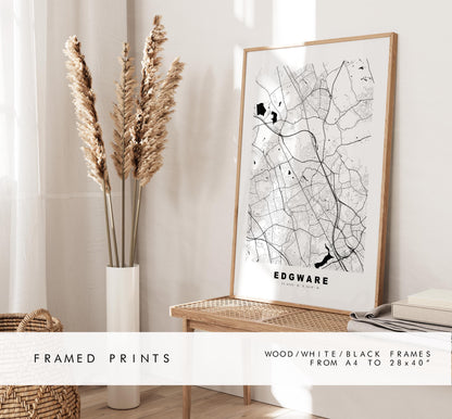 Edgware Map Print - Minimalist City Map Poster - Map Art - UK - Edgware Print - Edgware, London - Different Colours Available