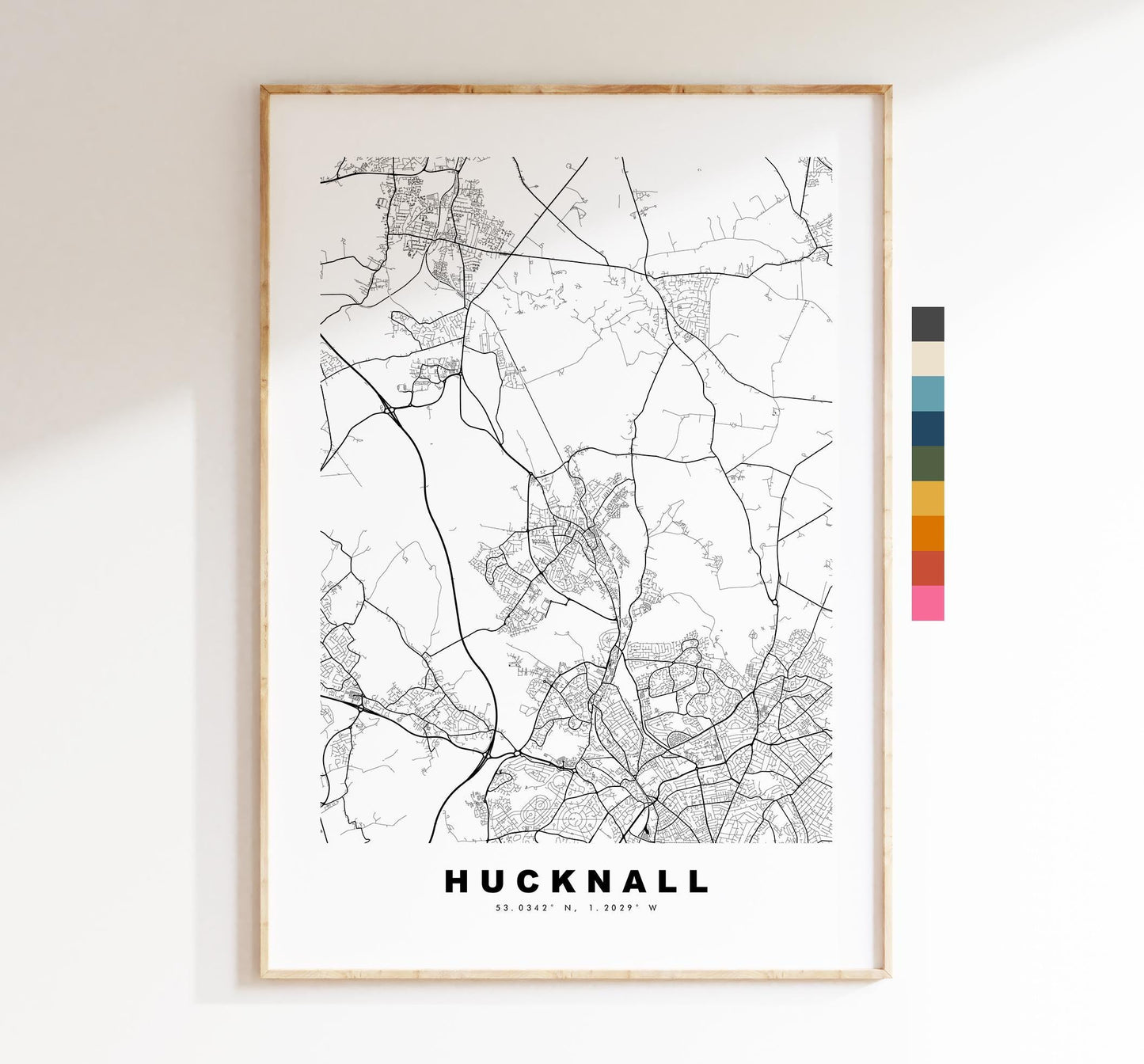 Hucknall Map Print - Minimalist City Map Poster - Map Art - UK - Hucknall Print - Hucknall, Nottinghamshire - Different Colours Available