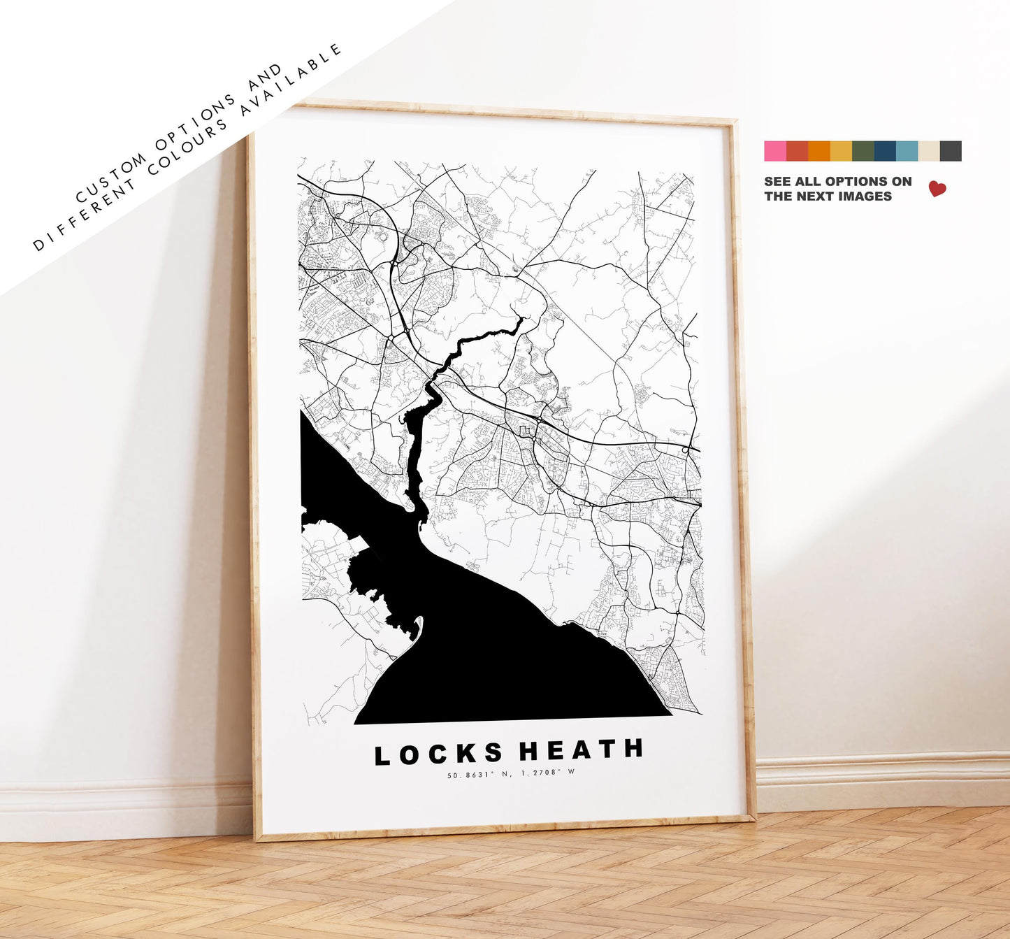 Locks Heath Map Print - Minimalist City Map Poster - Map Art - UK - Locks Heath Print - Locks Heath, Hampshire - Different Colours Available