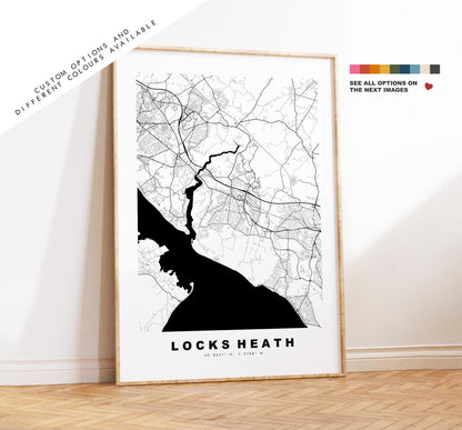Locks Heath Map Print - Minimalist City Map Poster - Map Art - UK - Locks Heath Print - Locks Heath, Hampshire - Different Colours Available