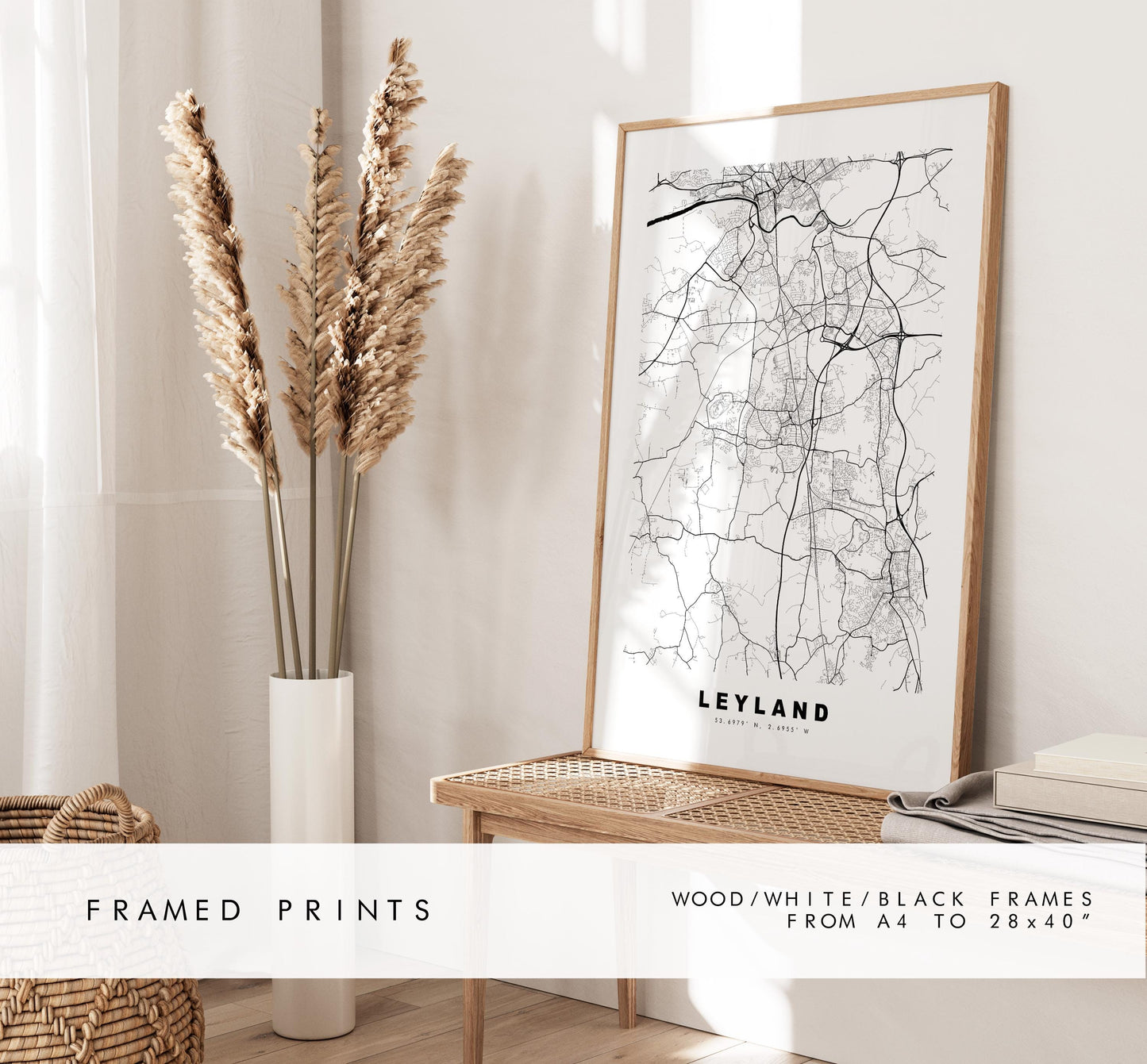 Leyland Map Print - Minimalist City Map Poster - Map Art - UK - Leyland Print - Leyland, Lancashire - Different Colours Available