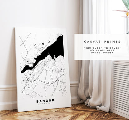 Bangor Map Print - Minimalist City Map Poster - Map Art - Wales - UK - Bangor Print - Bangor Poster - Different Colours Available
