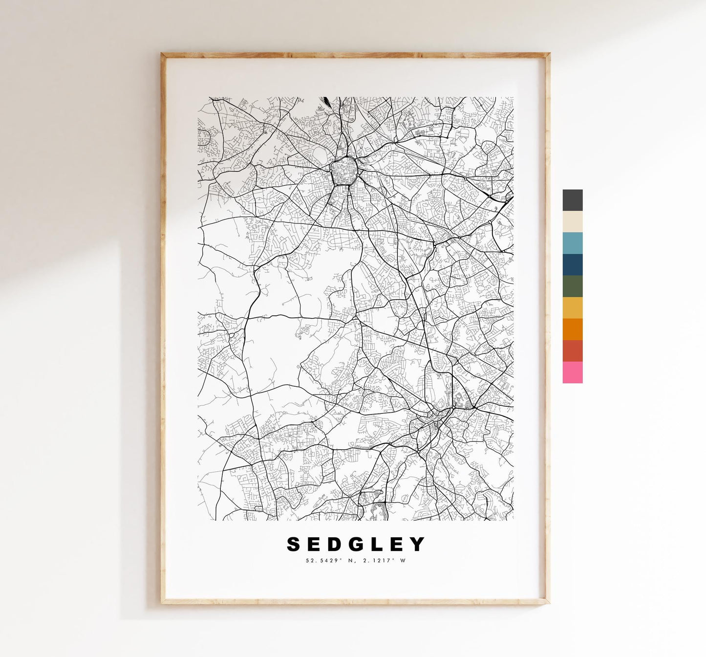 Sedgley Map Print - Minimalist City Map Poster - Map Art - UK - Sedgley Print - Sedgley, West Midlands - Different Colours Available