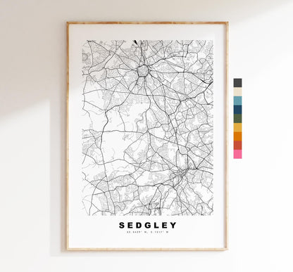Sedgley Map Print - Minimalist City Map Poster - Map Art - UK - Sedgley Print - Sedgley, West Midlands - Different Colours Available