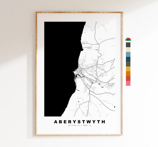 Aberystwyth Map Print - Minimalist City Map Poster - Map Art - Wales - UK - Aberystwyth Print - Aberystwyth Poster - Different Colours Available