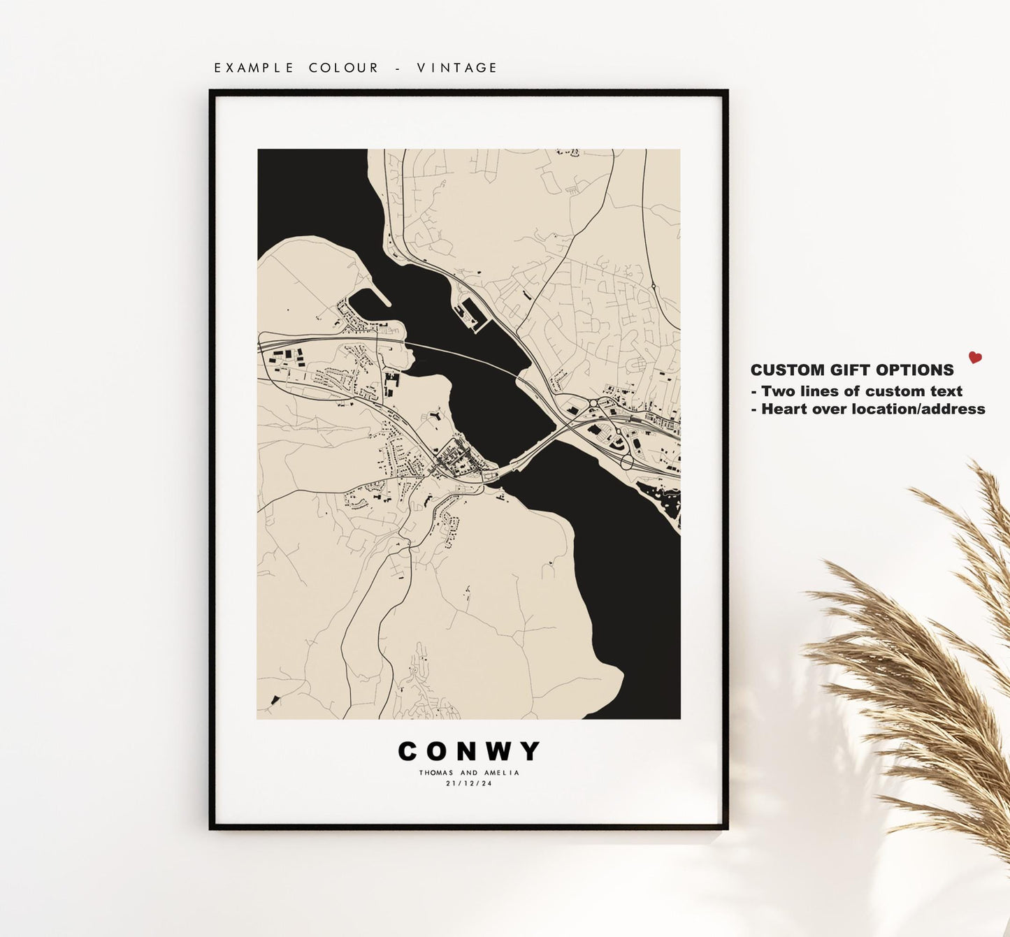 Conwy Map Print - Minimalist City Map Poster - Map Art - Wales - UK - Conwy Print - Conwy Poster - Different Colours Available