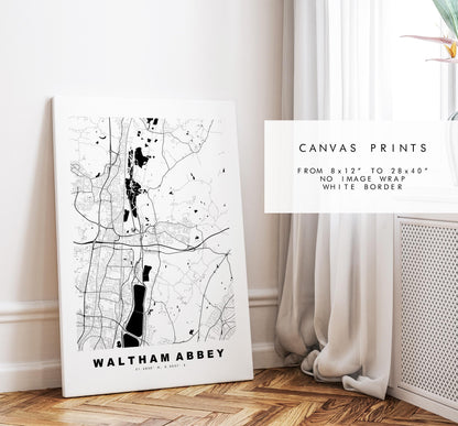 Waltham Abbey Map Print - Minimalist City Map Poster - Map Art - UK - Waltham Abbey Print - Essex - Different Colours Available