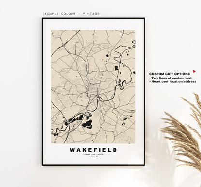 Wakefield Map Print - Minimalist City Map Poster - Map Art - UK - Wakefield Print - Wakefield Poster - Different Colours Available