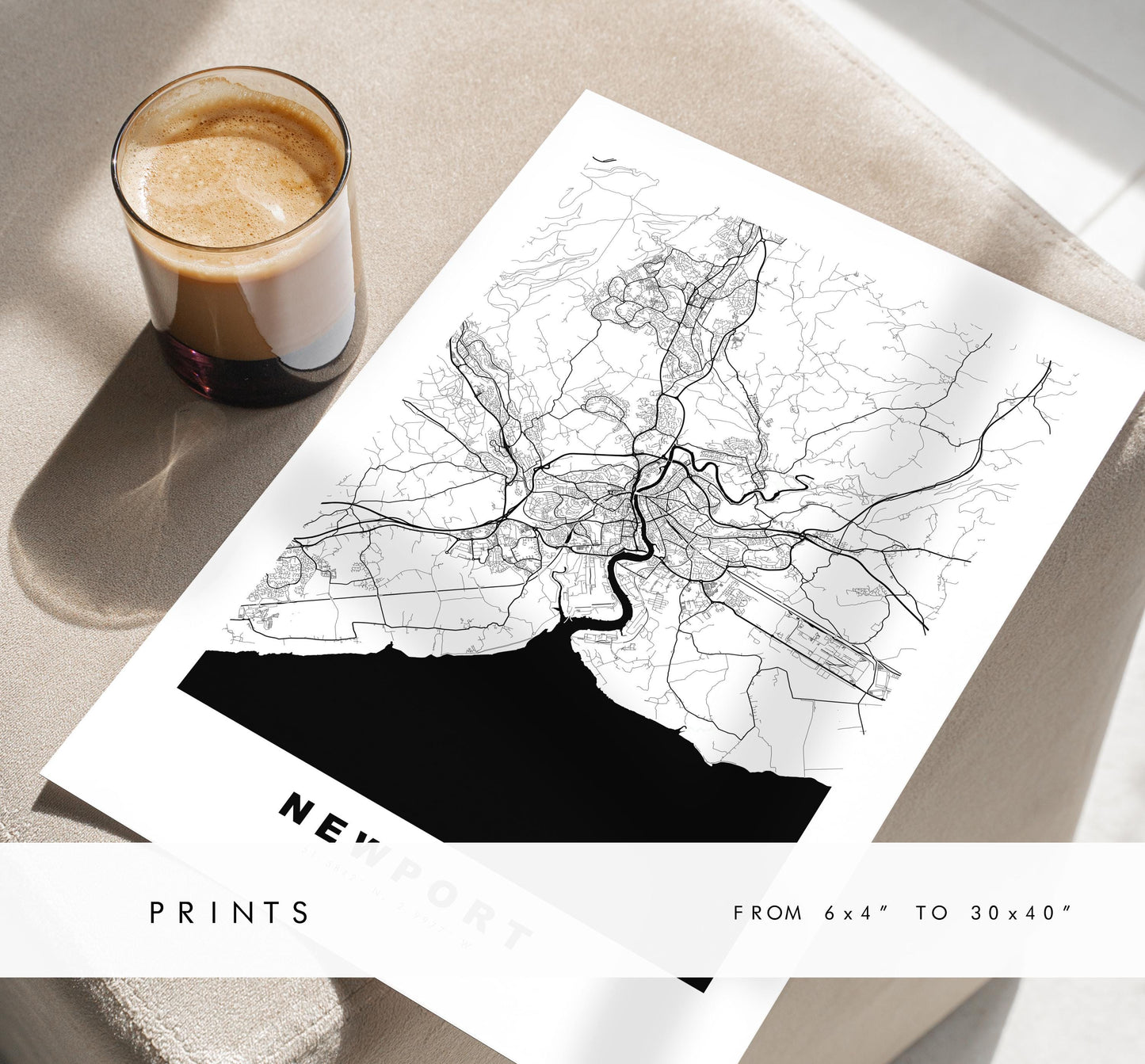 Newport Map Print - Minimalist City Map Poster - Map Art - Wales - UK - Newport Print - Newport Poster - Different Colours Available