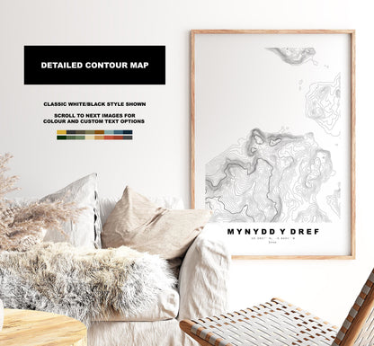 Mynydd y Dref Map Print (Conwy Mountain) - Contour Map - Conwy Mountain - Wales - Topographic Map - Print - - Wall Art - Carneddau Range