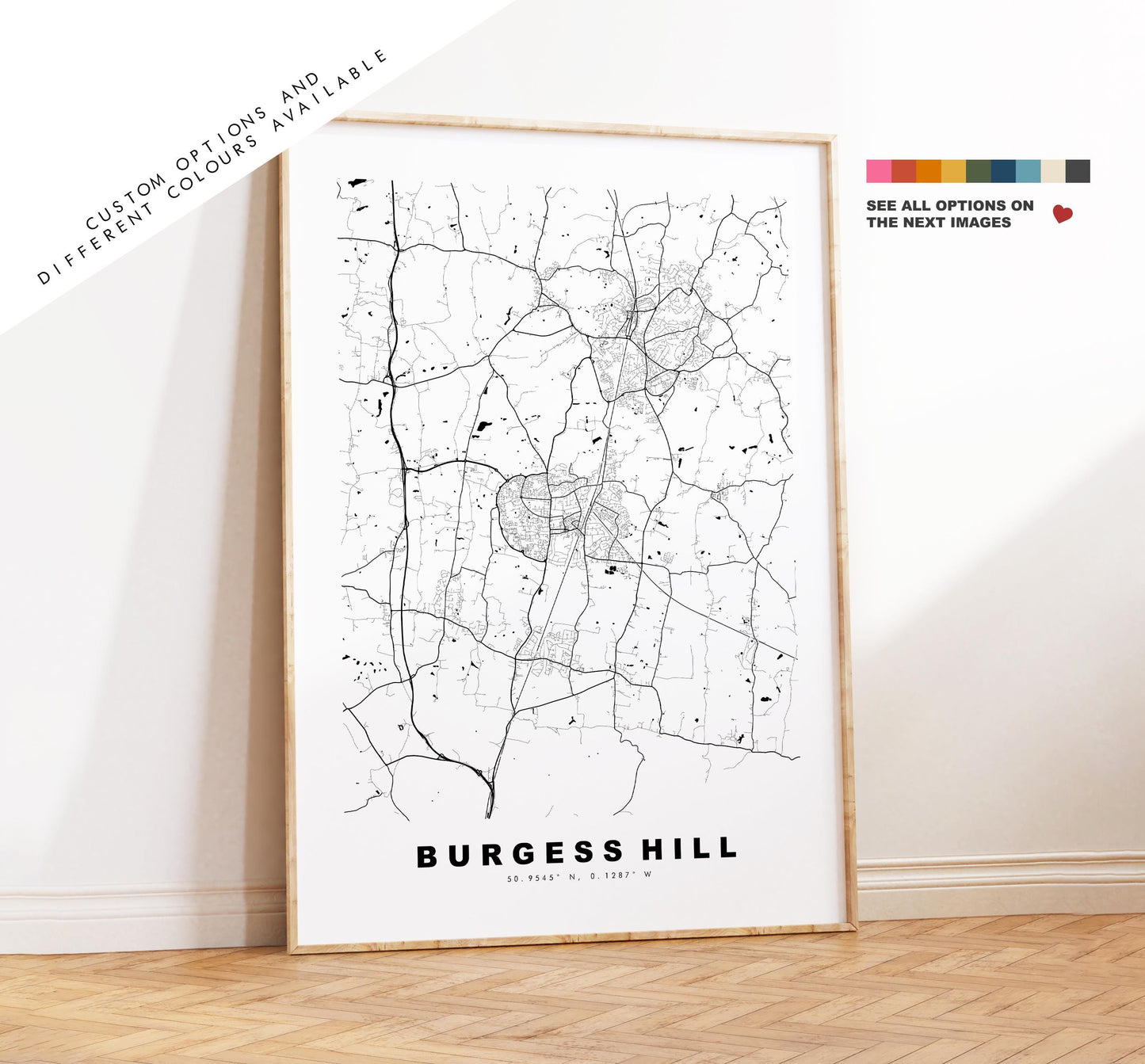 Burgess Hill Map Print - Minimalist City Map Poster - Map Art - UK - Burgess Hill Print - West Sussex - Different Colours Available