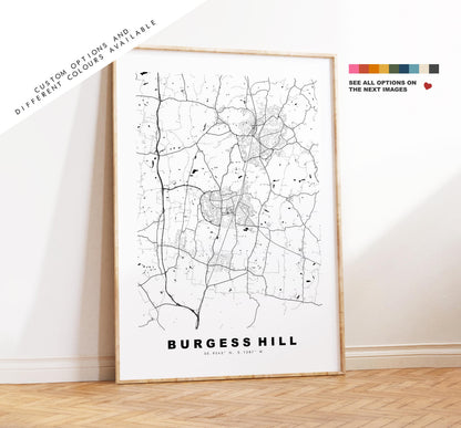 Burgess Hill Map Print - Minimalist City Map Poster - Map Art - UK - Burgess Hill Print - West Sussex - Different Colours Available