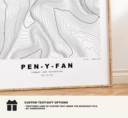 Pen-y-Fan Print - Contour Map - Pen-y-Fan Brecon Beacons - Wales - Topographic Map - Wall Art - Welsh Three Peak Challenge - Topography