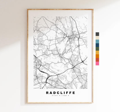 Radcliffe Map Print - Minimalist City Map Poster - Map Art - UK - Radcliffe Print - Radcliffe, Manchester - Different Colours Available