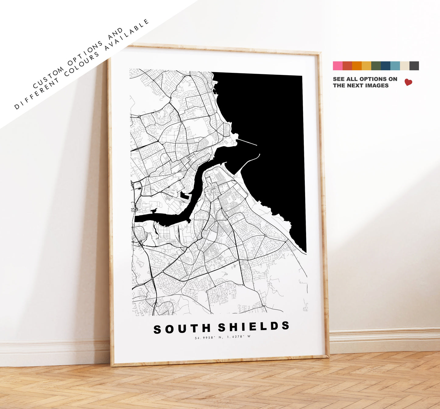 South Shields Map Print - Minimalist City Map Poster - Map Art - UK - South Shields Print - South Shields - Different Colours Available