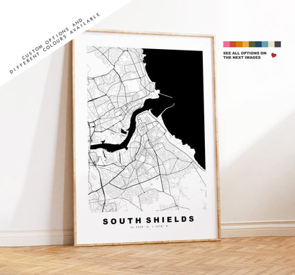 South Shields Map Print - Minimalist City Map Poster - Map Art - UK - South Shields Print - South Shields - Different Colours Available