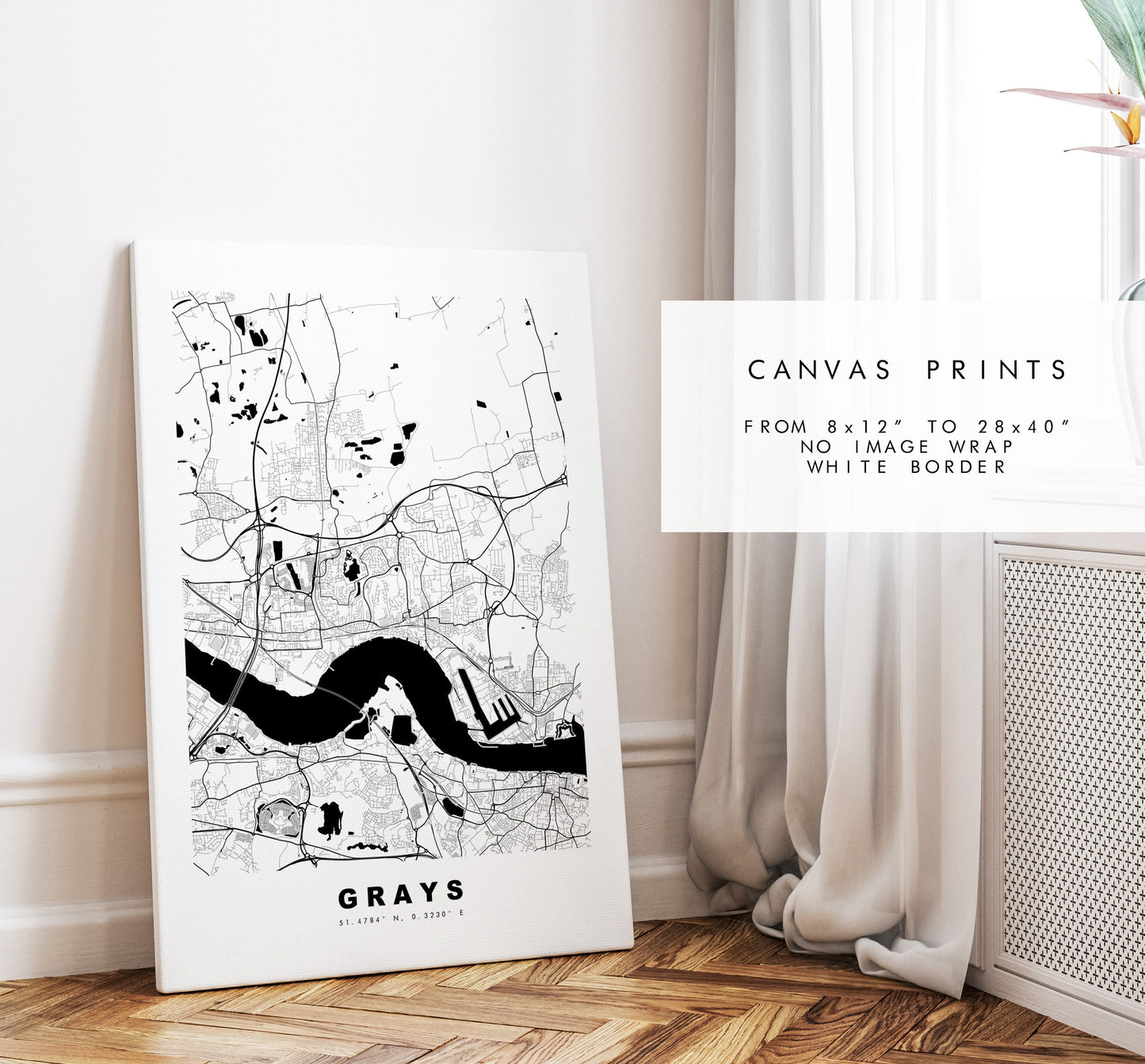 Grays Map Print - Minimalist City Map Poster - Map Art - UK - Grays Print - Grays, Essex Poster - Different Colours Available