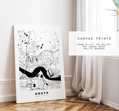 Grays Map Print - Minimalist City Map Poster - Map Art - UK - Grays Print - Grays, Essex Poster - Different Colours Available