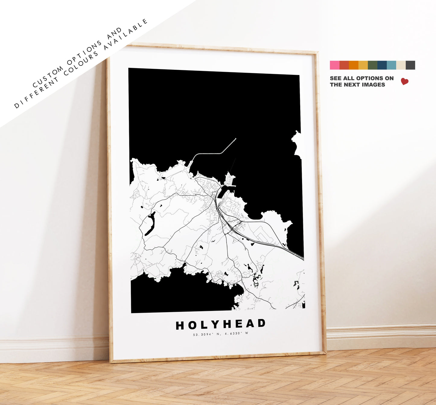 Holyhead Map Print - Minimalist City Map Poster - Map Art - Wales - UK - Holyhead Print - Holyhead Poster - Different Colours Available