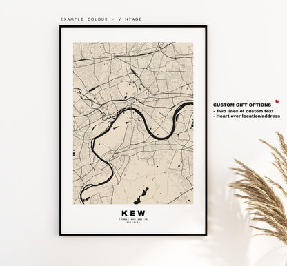 Kew Map Print - Minimalist City Map Poster - Map Art - UK - Kew Print - Kew, London - Different Colours Available