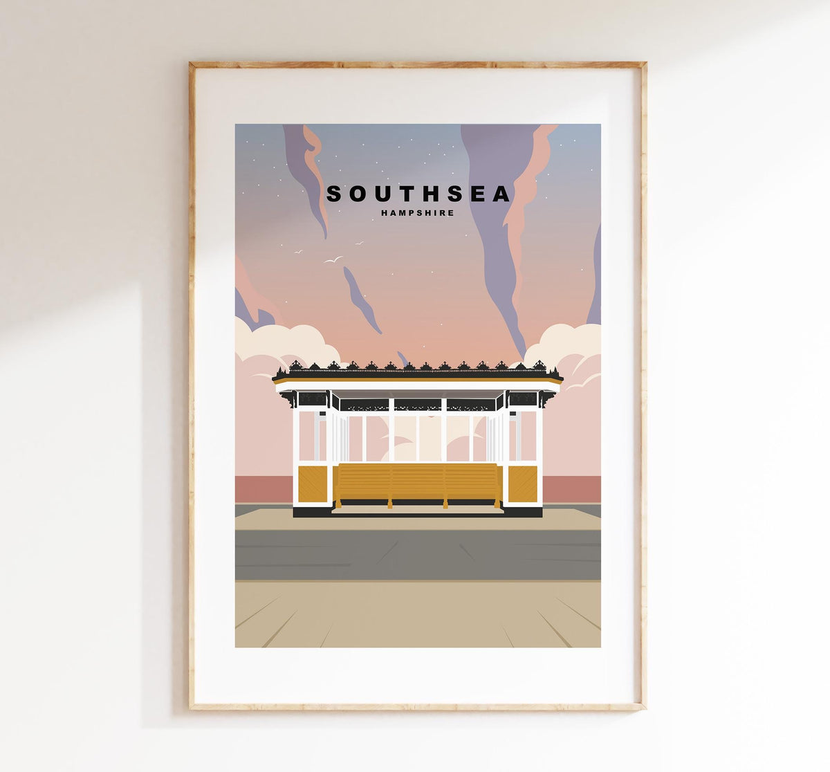 Southsea Travel Poster (Sunset) - Wall Art Print - Southsea and Portsmouth Travel Posters - Minimalist Retro Style - Prints or Framed Prints