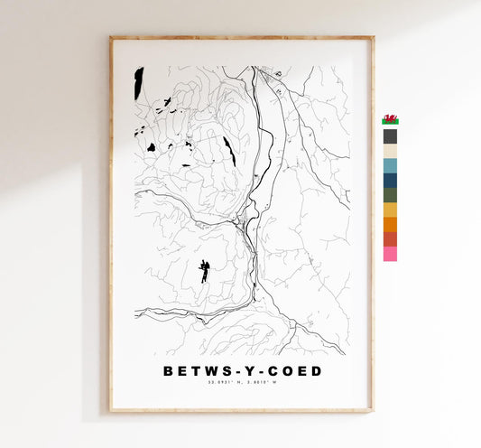 Betws-y-Coed Map Print - Minimalist City Map Poster - Map Art - Wales - UK - Betws-y-Coed Print - Poster - Different Colours Available