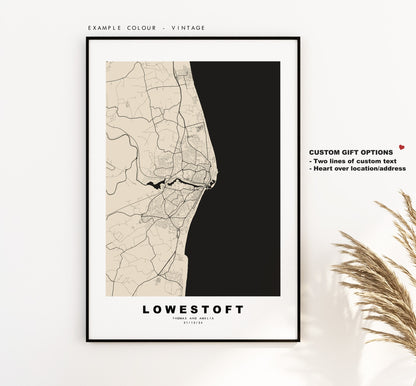 Lowestoft Map Print - Minimalist City Map Poster - Map Wall Art - UK - Lowestoft Print - Lowestoft Poster - Different Colours Available