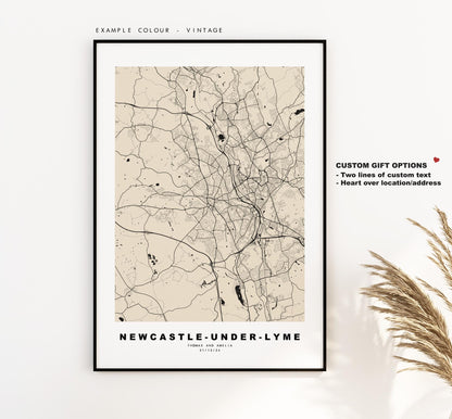 Newcastle-under-Lyme Map Print - Minimalist City Map Poster - Map Art - UK - Newcastle-under-Lyme Print - Different Colours Available