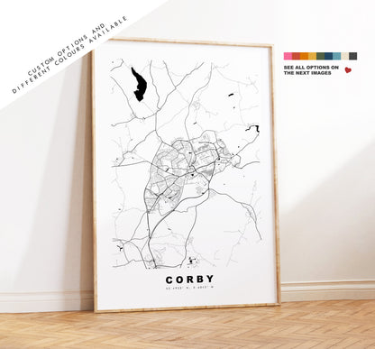 Corby Map Print - Minimalist City Map Poster - Map Art - UK - Corby Print - Corby Poster - Different Colours Available
