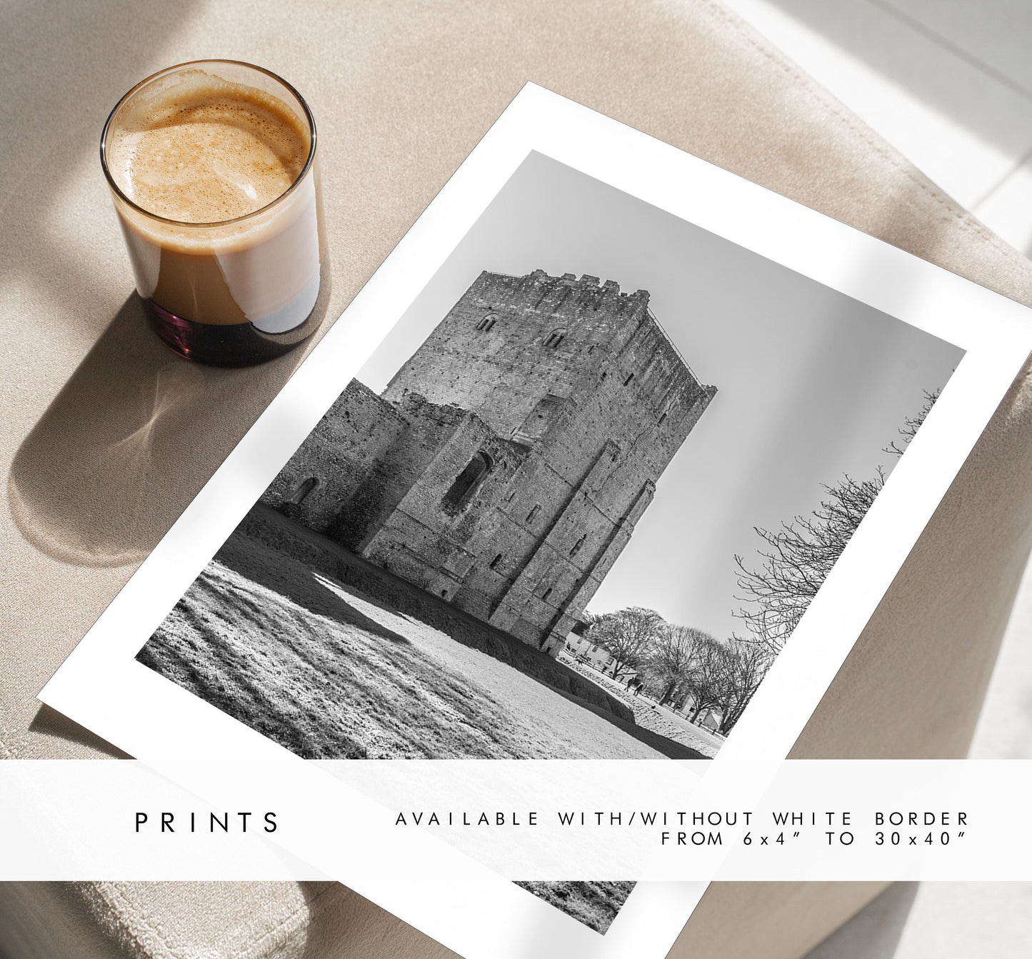 Portchester Castle Photography Print - Hampshire Photography Prints - Wall Art -  Frame and Canvas Options - Black and White - Portrait - UK
