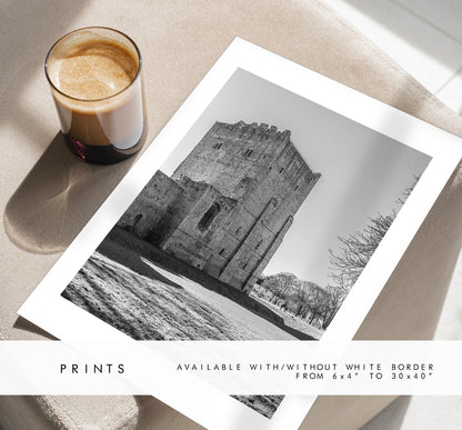 Portchester Castle Photography Print - Hampshire Photography Prints - Wall Art -  Frame and Canvas Options - Black and White - Portrait - UK