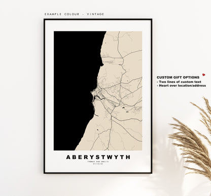 Aberystwyth Map Print - Minimalist City Map Poster - Map Art - Wales - UK - Aberystwyth Print - Aberystwyth Poster - Different Colours Available