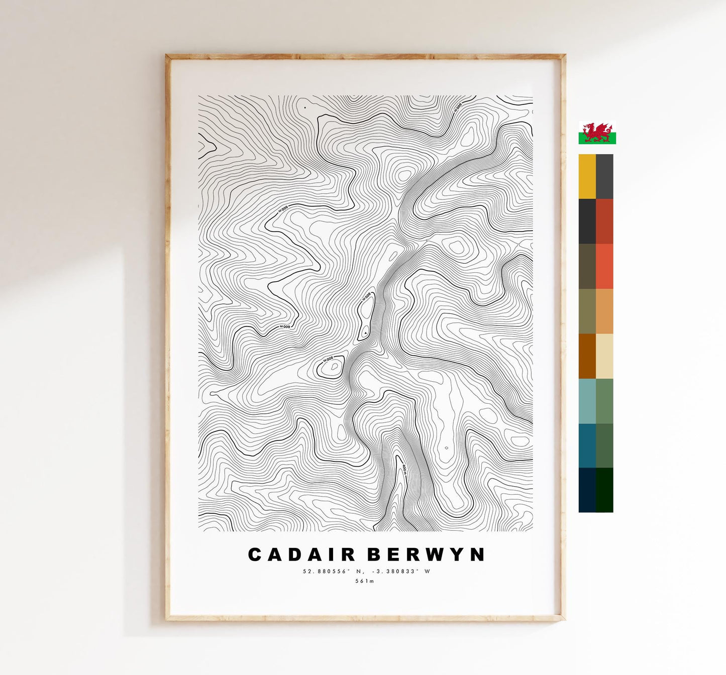 Cadair Berwyn Print - Contour Map - Snowdonia - Wales - Topographic Map - Print - Poster - Wall Art - Cader Berwyn - Craig Uchaf